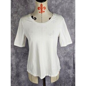 D&Co Denim & Company Womens XS White Round Neck T-Shirt Top Cotton Blend Stretch